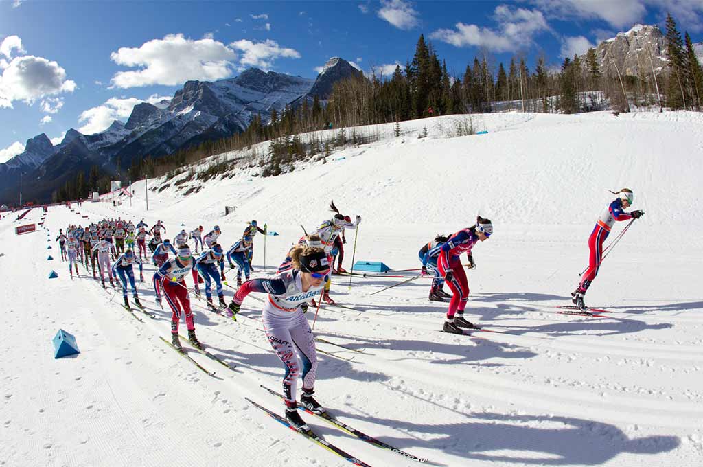 Grupo de mujeres en una carrera de esquí de fondo.